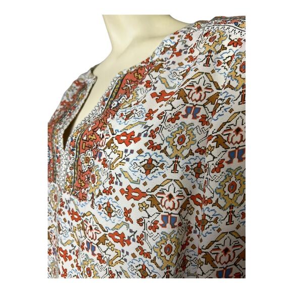 Boho Hippie Retro Shirt Blouse Top Artisan NY M Medium MCM Print indie Tunic - Picture 5 of 8